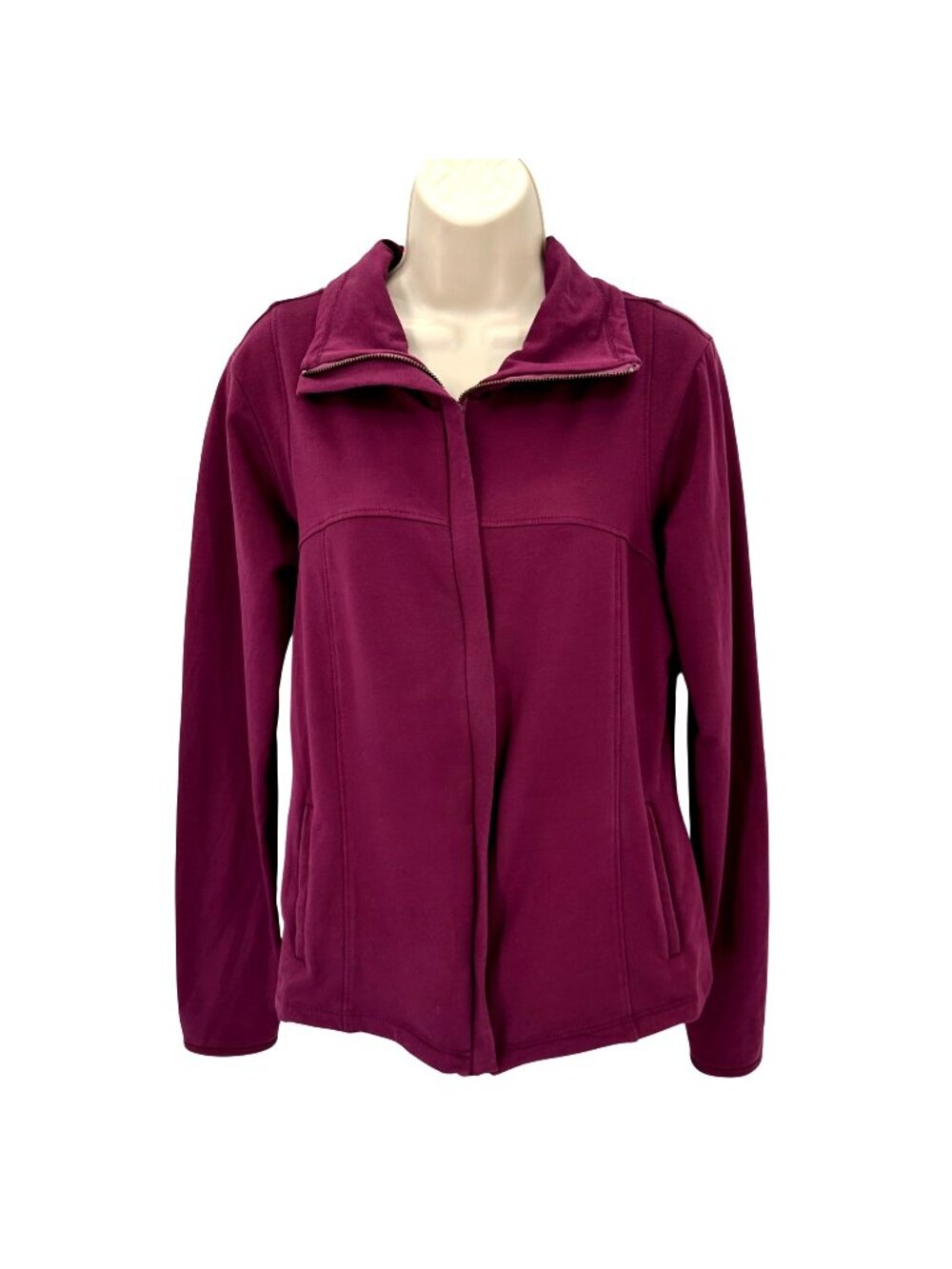 Satva Womens Organic Cotton Burgundy Zip-Up Jacket Size L